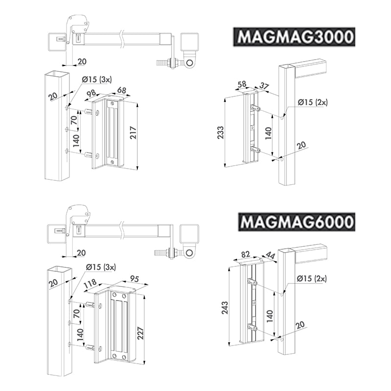 Locinox MAGMAG6000 magneetslot - 600 kg - Vierkant profiel 40 - 80 mm - RAL 9005