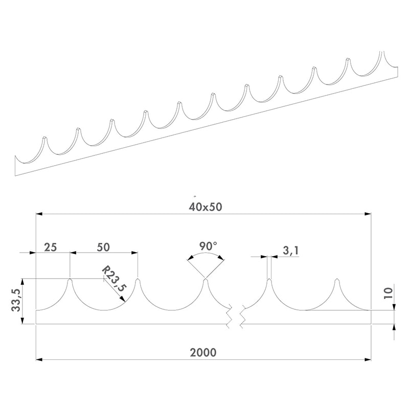 Locinox puntenkam - L= 2000 mm - Verlasbaar - Niet opschroefbaar