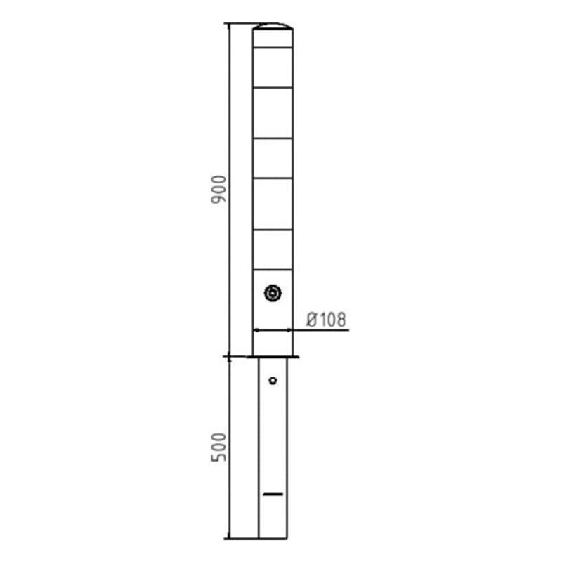 Uitneembare afzetpaal, wit-rood, instort, met driekantsluiting Ø108mm, H=900mm