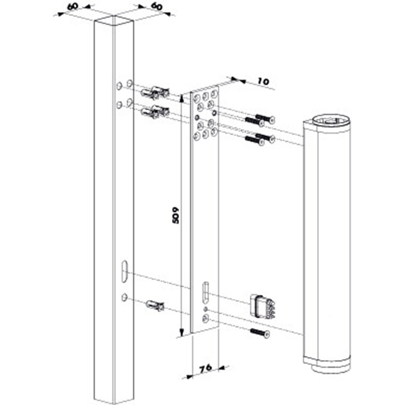 Locinox VENUS adapterplaat - Voor montage op muur of paal 60 mm - Maatvoering