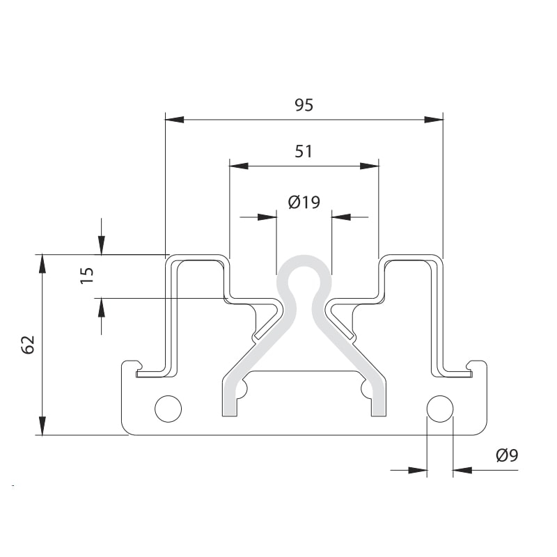 Comunello inbouwprofiel voor omega rail - 3 meter - voor 287R19