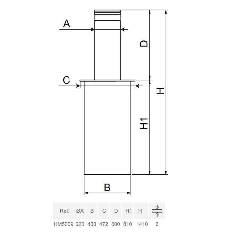 Benito hydraulische bollard - Ø220 - 6mm - 600mm - RVS 304 - LED 4