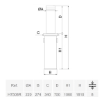 Benito hydraulische bollard - Ø220 - 8mm - 750mm - RVS 304 - WAVE FINISH - LED